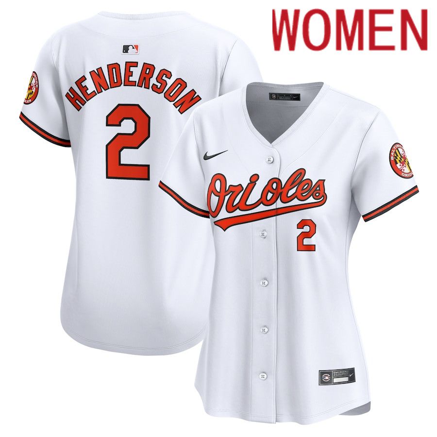 Women Baltimore Orioles #2 Gunnar Henderson Nike White Home Limited Player MLB Jersey->women mlb jersey->Women Jersey